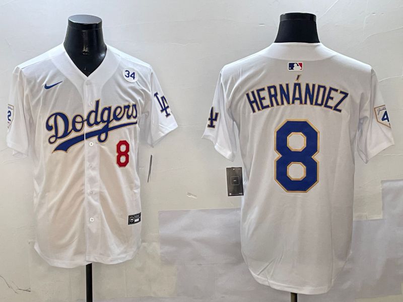 Men Los Angeles Dodgers #8 Hernandez White Gold Game 2025 Nike MLB Jersey style 3133